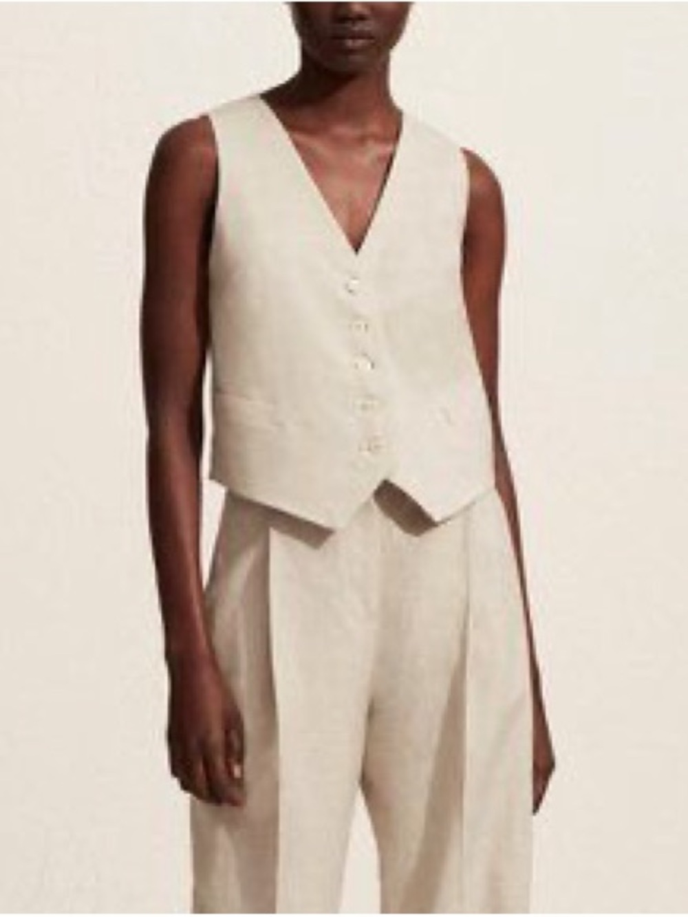 MATTEAU Linen Waistcoat Vest Natural Neutral Tailored Button Front Sz 4 US 8